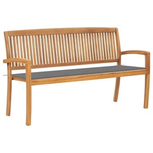 vidaXL, vidaXL Stapelbare Gartenbank mit Auflage 159 cm Massivholz Teak, 