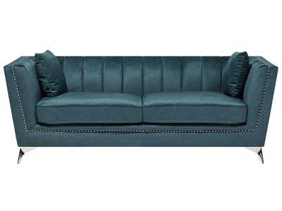 Beliani, Beliani 3-Sitzer Sofa Samtstoff blau/grün GAULA, Beliani - 3 Sitzer Sofa aus Samtstoff Glamourös GAULA, One Size, Stahlblau