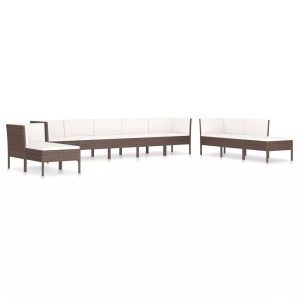 vidaXL, vidaXL 10-tlg. Garten-Lounge-Set mit Auflagen Poly Rattan Braun, vidaXL 10-tlg. Garten-Lounge-Set mit Auflagen Poly Rattan Braun