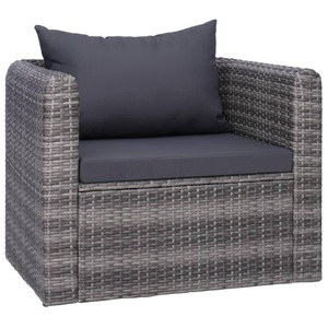 Diverse Hardware, Gartenstuhl mit Polster und Kissen Poly Rattan Grau