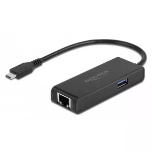 Delock, Adapter USB-C Stecker > 2,5 Gigabit LAN RJ-45 + USB-A Buchse, Delock Netzwerk-Adapter 2.5 Gbps USB Typ-C