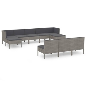vidaXL, vidaXL 10-tlg. Garten-Lounge-Set mit Auflagen Poly Rattan Grau