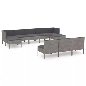 vidaXL, vidaXL 10-tlg. Garten-Lounge-Set mit Auflagen Poly Rattan Grau