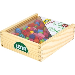 LENA, LENA® Holzperlen in Holzkiste 164-teilig, Holzperlen und Schnüre in Holzbox 169-teilig