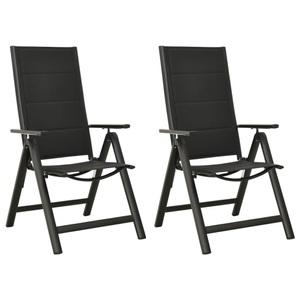 vidaXL, vidaXL Klappbare Gartenstühle 2 Stk. Textilene und Aluminium Schwarz, vidaXL Klappbare Gartenstühle 2 Stk. Textilene und Aluminium Schwarz