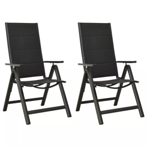 vidaXL, vidaXL Klappbare Gartenstühle 2 Stk. Textilene und Aluminium Schwarz, vidaXL Klappbare Gartenstühle 2 Stk. Textilene und Aluminium Schwarz