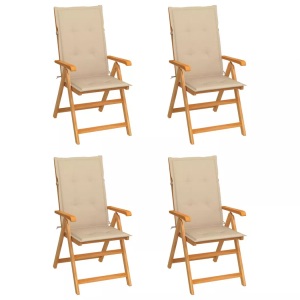 vidaXL, vidaXL Gartenstühle 4 Stk. mit Beigen Kissen Massivholz Teak, vidaXL Gartenstühle 4 Stk. mit Beigen Kissen Massivholz Teak