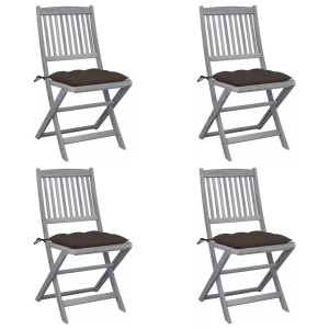 vidaXL, vidaXL Klappbare Gartenstühle 4 Stk. mit Kissen Massivholz Akazie, vidaXL Klappbare Gartenstühle 4 Stk. mit Kissen Massivholz Akazie