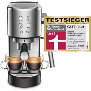 Krups, KRUPS XP442CCH VIRTUOSO - Espressomaschine (), Krups - XP442C Virtuoso Siebträgermaschine Espressomaschine mit Milchschaumdüse, Schwarz