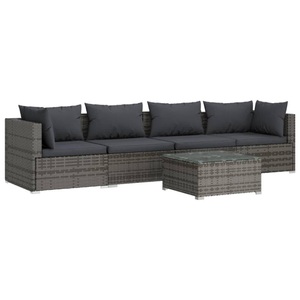 vidaXL, vidaXL 5-tlg. Garten-Lounge-Set mit Kissen Poly Rattan Grau