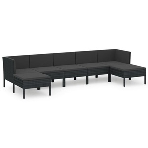 vidaXL, vidaXL 7-tlg. Garten-Lounge-Set mit Auflagen Poly Rattan Schwarz
