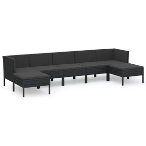 vidaXL, vidaXL 7-tlg. Garten-Lounge-Set mit Auflagen Poly Rattan Schwarz