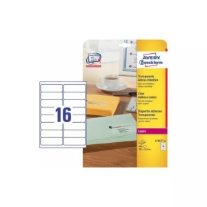Avery Zweckform, AVERY ZWECKFORM Adress-Etik. Laser 99,1x33,9mm L7562-25 transparent 40, Avery Zweckform Adressetiketten Laser, 99,1mm x 33,9mm, transparent, L7562-25
