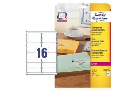 Avery Zweckform, AVERY ZWECKFORM Adress-Etik. Laser 99,1x33,9mm L7562-25 transparent 40, Avery Zweckform Adressetiketten Laser, 99,1mm x 33,9mm, transparent, L7562-25