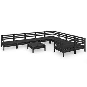 vidaXL, vidaXL 10-tlg. Garten-Lounge-Set Schwarz Massivholz Kiefer