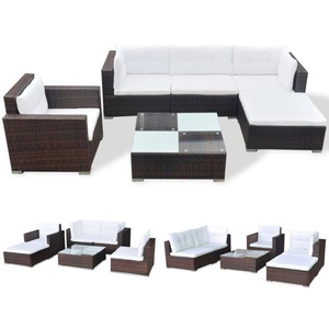 Diverse Hardware, 6-tlg. Garten-Lounge-Set mit Auflagen Poly Rattan Braun