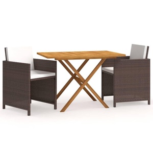 vidaXL, vidaXL 3-tlg. Garten-Essgruppe mit Kissen Braun, 