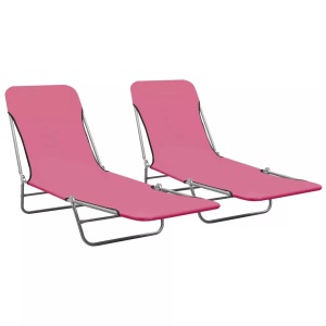vidaXL, vidaXL Klappbare Sonnenliegen 2 Stk. Stahl und Stoff Rosa, vidaXL Klappbare Sonnenliegen 2 Stk. Stahl und Stoff Rosa