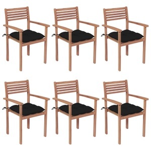 vidaXL, vidaXL Stapelbare Gartenstühle mit Kissen 6 Stk. Massivholz Teak, 
