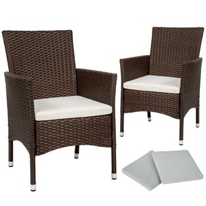 TecTake, 2 Rattanstühle + 4 Sitzbezüge 2 Rattanstühle + 4 Sitzbezüge, Tectake - 2 Rattanstühle + 4 Sitzbezüge, Stück, Beige