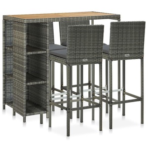 vidaXL, vidaXL 5-tlg. Gartenbar-Set mit Kissen Poly Rattan Grau, vidaXL 5-tlg. Gartenbar-Set mit Kissen Poly Rattan Grau