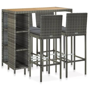 vidaXL, vidaXL 5-tlg. Gartenbar-Set mit Kissen Poly Rattan Grau, vidaXL 5-tlg. Gartenbar-Set mit Kissen Poly Rattan Grau
