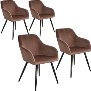 TecTake, 4er Set Stuhl Marilyn Samtoptik, schwarze Stuhlbeine - braun/schwarz, Tectake - Stuhl Marilyn Samtoptik-schwarze Stuhlbeine, 4 Stück, Cognac