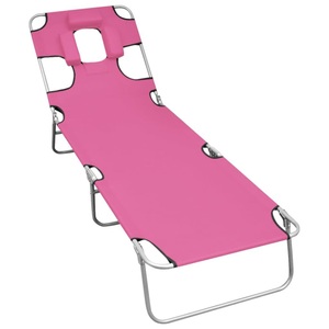 vidaXL, vidaXL Klappbare Sonnenliege mit Kopfkissen Stahl Magento Rosa, vidaXL Klappbare Sonnenliege mit Kopfkissen Stahl Magento Rosa