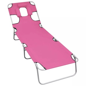 vidaXL, vidaXL Klappbare Sonnenliege mit Kopfkissen Stahl Magento Rosa, vidaXL Klappbare Sonnenliege mit Kopfkissen Stahl Magento Rosa