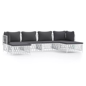 vidaXL, vidaXL 6-tlg. Garten-Lounge-Set mit Kissen Weiß Stahl, vidaXL 6-tlg. Garten-Lounge-Set mit Kissen Weiß Stahl