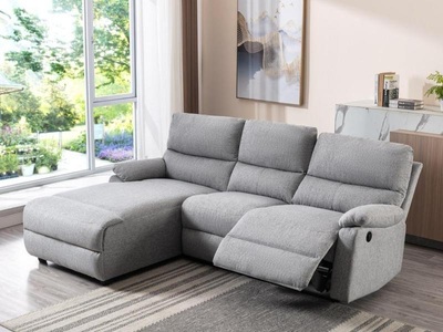 Vente-unique, Ecksofa Relaxsofa elektrisch - Stoff - Ecke Rechts - Hellgrau - LUNANO Ecksofa Relaxsofa elektrisch - Stoff - Ecke Rechts - Hellgrau - LUNANO