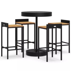 vidaXL, vidaXL 5-tlg. Gartenbar-Set Schwarz Poly Rattan & Massivholz Akazie
