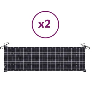 vidaXL, vidaXL Bankauflagen 2 Stk. Schwarz Karomuster 180x50x7 cm Stoff, vidaXL Gartenbank-Auflagen 2 Stk. Schwarz Karomuster Oxford-Gewebe