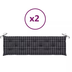 vidaXL, vidaXL Bankauflagen 2 Stk. Schwarz Karomuster 180x50x7 cm Stoff, vidaXL Gartenbank-Auflagen 2 Stk. Schwarz Karomuster Oxford-Gewebe
