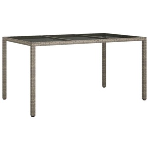 vidaXL, vidaXL Gartentisch 150x90x75 cm Hartglas und Poly Rattan Grau, vidaXL Gartentisch 150x90x75 cm Hartglas und Poly Rattan Grau