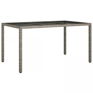 vidaXL, vidaXL Gartentisch 150x90x75 cm Hartglas und Poly Rattan Grau, vidaXL Gartentisch 150x90x75 cm Hartglas und Poly Rattan Grau