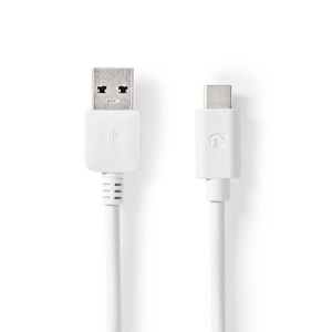 Nedis, USB-Kabel | USB 3.2 Gen 2 | USB-A Stecker | USB-C? Stecker | 60 W | 10 Gbps | Vernickelt | 1,00 m | Rund | PVC | Weiß | Box