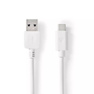 Nedis, USB-Kabel | USB 3.2 Gen 2 | USB-A Stecker | USB-C? Stecker | 60 W | 10 Gbps | Vernickelt | 1,00 m | Rund | PVC | Weiß | Box