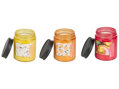 Beliani, Duftkerze im 3er Set aus Sojawachs Modern FRUITY BLOOM Duftkerze im 3er Set aus Sojawachs Modern FRUITY BLOOM, Beliani - Duftkerzen 3er Set aus Sojawachs FRUITY BLOOM, One Size, Gelb Bunt