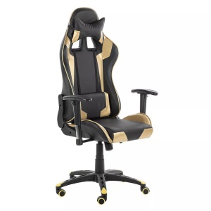 Beliani, Beliani Bürostuhl schwarz/gold Kunstleder höhenverstellbar KNIGHT, Beliani - Gaming Stuhl aus Kunstleder Retro KNIGHT, One Size, Schwarz