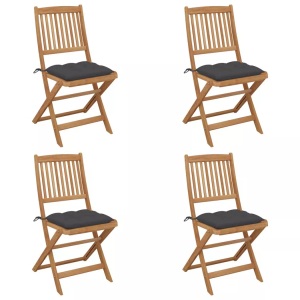 vidaXL, vidaXL Klappbare Gartenstühle 4 Stk. mit Kissen Massivholz Akazie, vidaXL Klappbare Gartenstühle 4 Stk. mit Kissen Massivholz Akazie