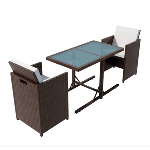 Diverse Hardware, 3-tlg. Bistro-Set mit Auflagen Poly Rattan Braun