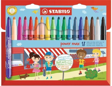 Stabilo, STABILO® Filzstifte POWER MAX mit 18 Farben, STABILO Fasermaler Power Max, 18 Stück