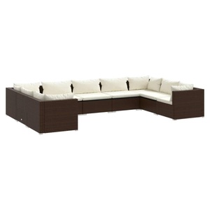 vidaXL, vidaXL 9-tlg. Garten-Lounge-Set mit Kissen Poly Rattan Braun