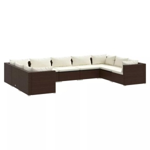 vidaXL, vidaXL 9-tlg. Garten-Lounge-Set mit Kissen Poly Rattan Braun