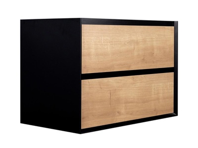 Vente-unique, Waschbeckenunterschrank hängend - 80 cm - Holzfarben & Schwarz - LANNICK Waschbeckenunterschrank hängend - 80 cm - Holzfarben & Schwarz - LANNICK