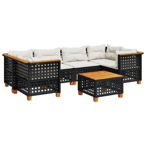 vidaXL, vidaXL 7-tlg. Garten-Sofagarnitur mit Kissen Schwarz Poly Rattan, vidaXL 7-tlg. Garten-Sofagarnitur mit Kissen Schwarz Poly Rattan