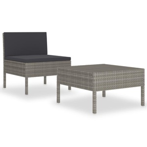 vidaXL, vidaXL 2-tlg. Garten-Lounge-Set mit Auflagen Poly Rattan Grau