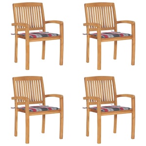 vidaXL, vidaXL Stapelbare Gartenstühle mit Kissen 4 Stk. Massivholz Teak