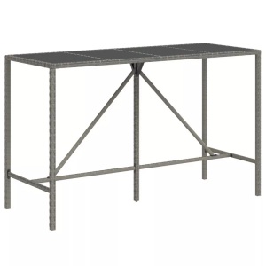 vidaXL, vidaXL Bartisch mit Glasplatte Grau 180x70x110 cm Poly Rattan, vidaXL Bartisch mit Glasplatte Grau 180x70x110 cm Poly Rattan